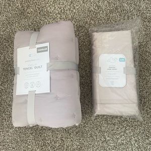 Pottery Barn AMELIA TENCEL QUILT and TENCEL CRIB SKIRT -New!